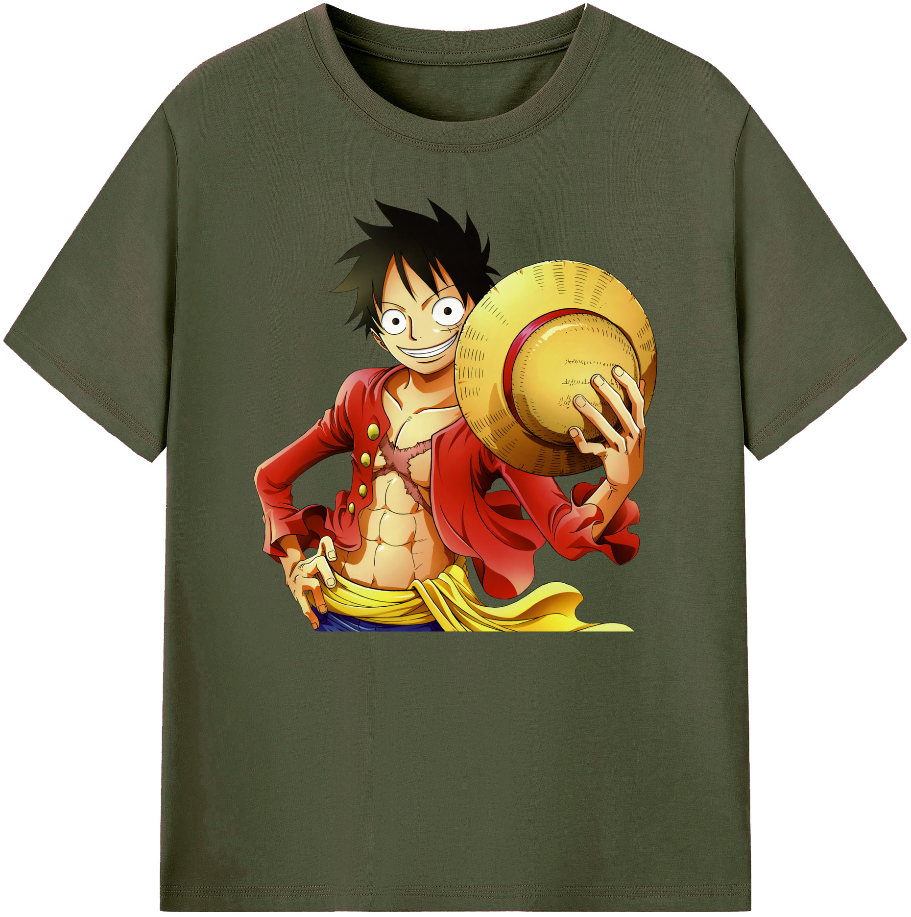 ワンピース モンキー・D・ルフィ ONE PIECE Monkey D. Luffy 綿100％ メンズ半袖Tシャツ｜肌触りやわらか＆通気性